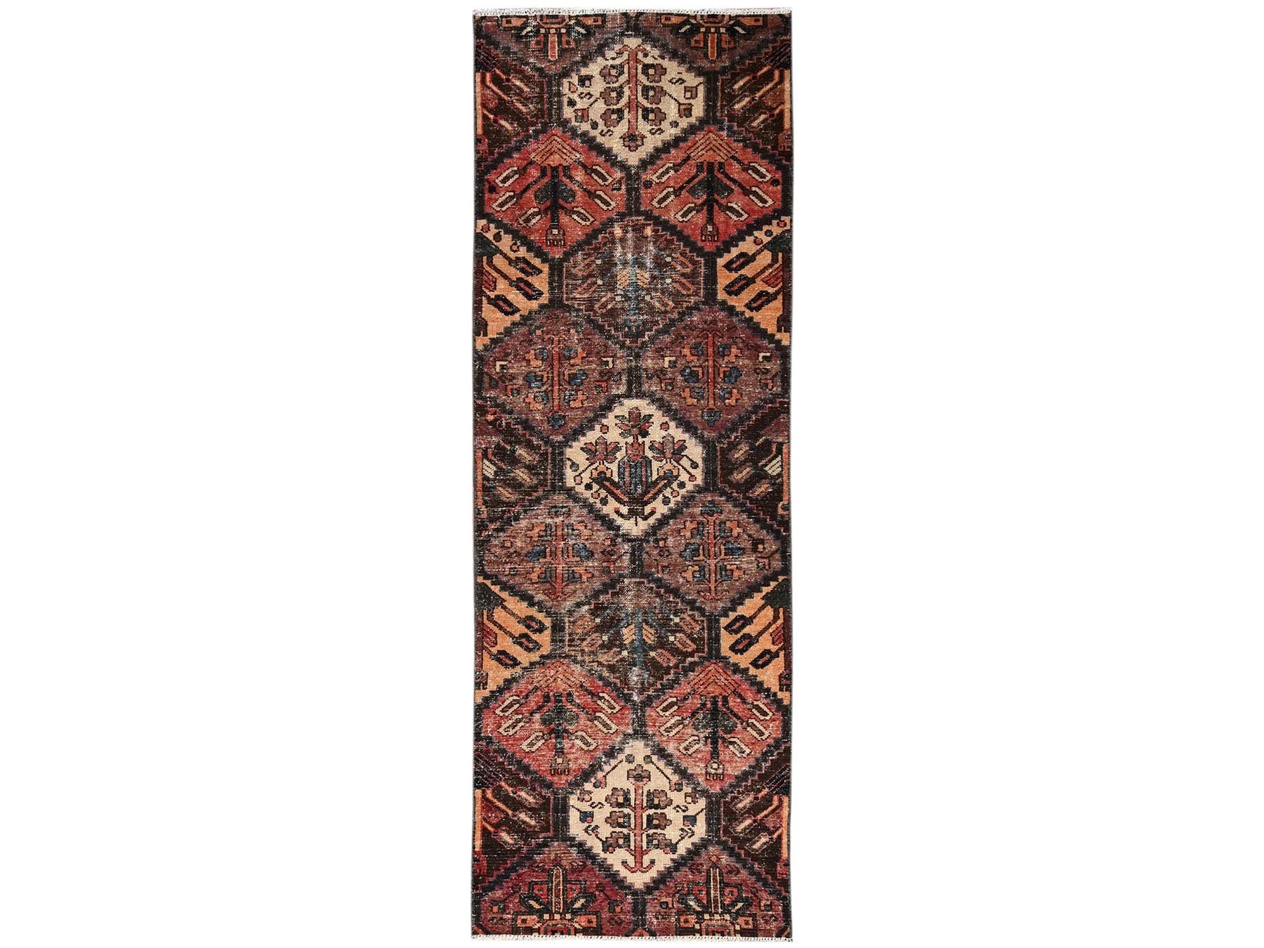 Brown 3'0" x 9'2" Vintage Hand knotted Wool Rug - Sku: O02207