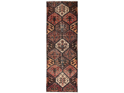 Brown 3'0" x 9'2" Vintage Hand knotted Wool Rug - Sku: O02207