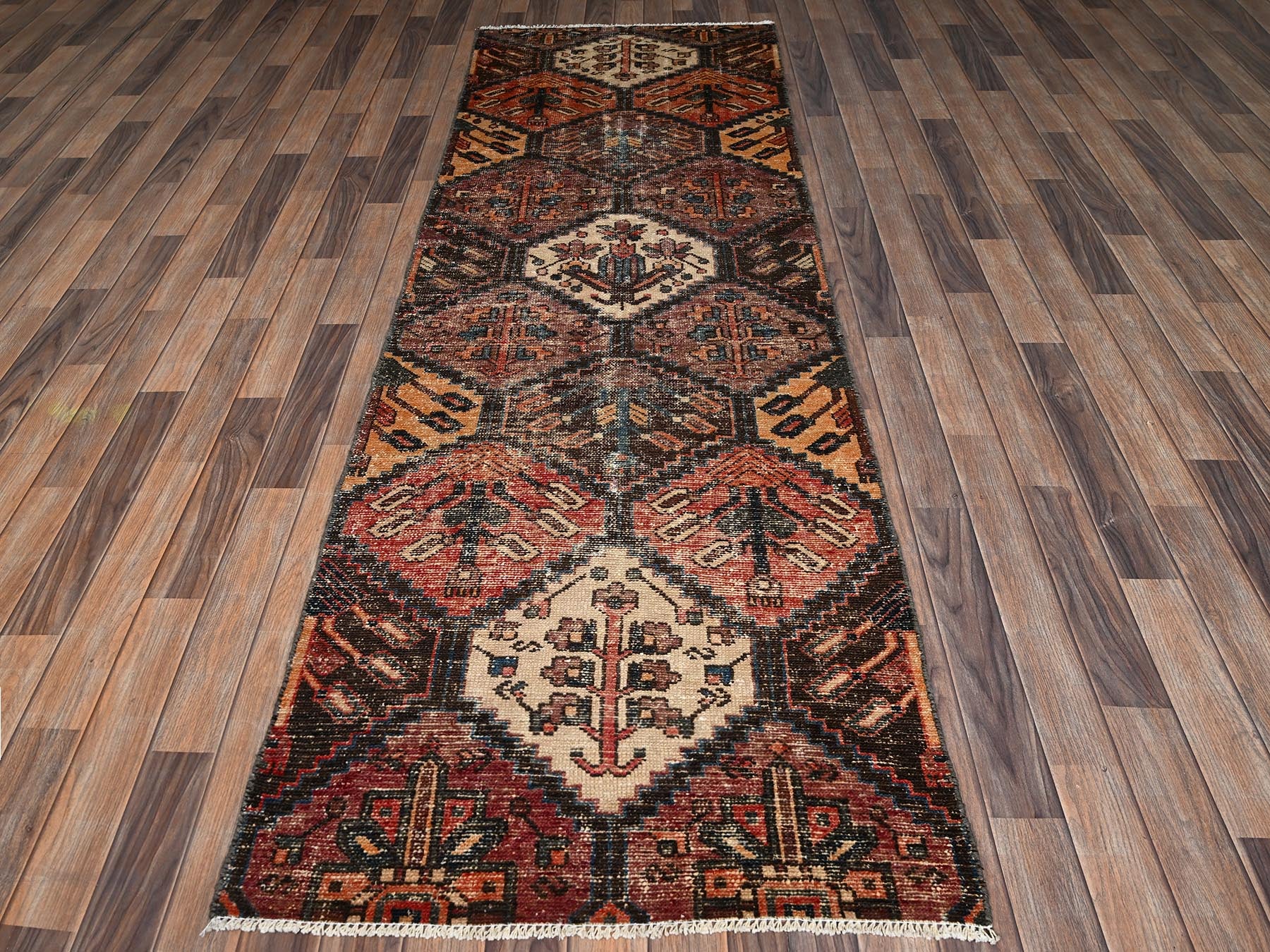 Brown 3'0" x 9'2" Vintage Hand knotted Wool Rug - Sku: O02207