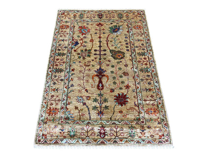 Brown 3'4" x 4'8" Tribal & Geometric Hand knotted Wool Rug - Sku: O022080