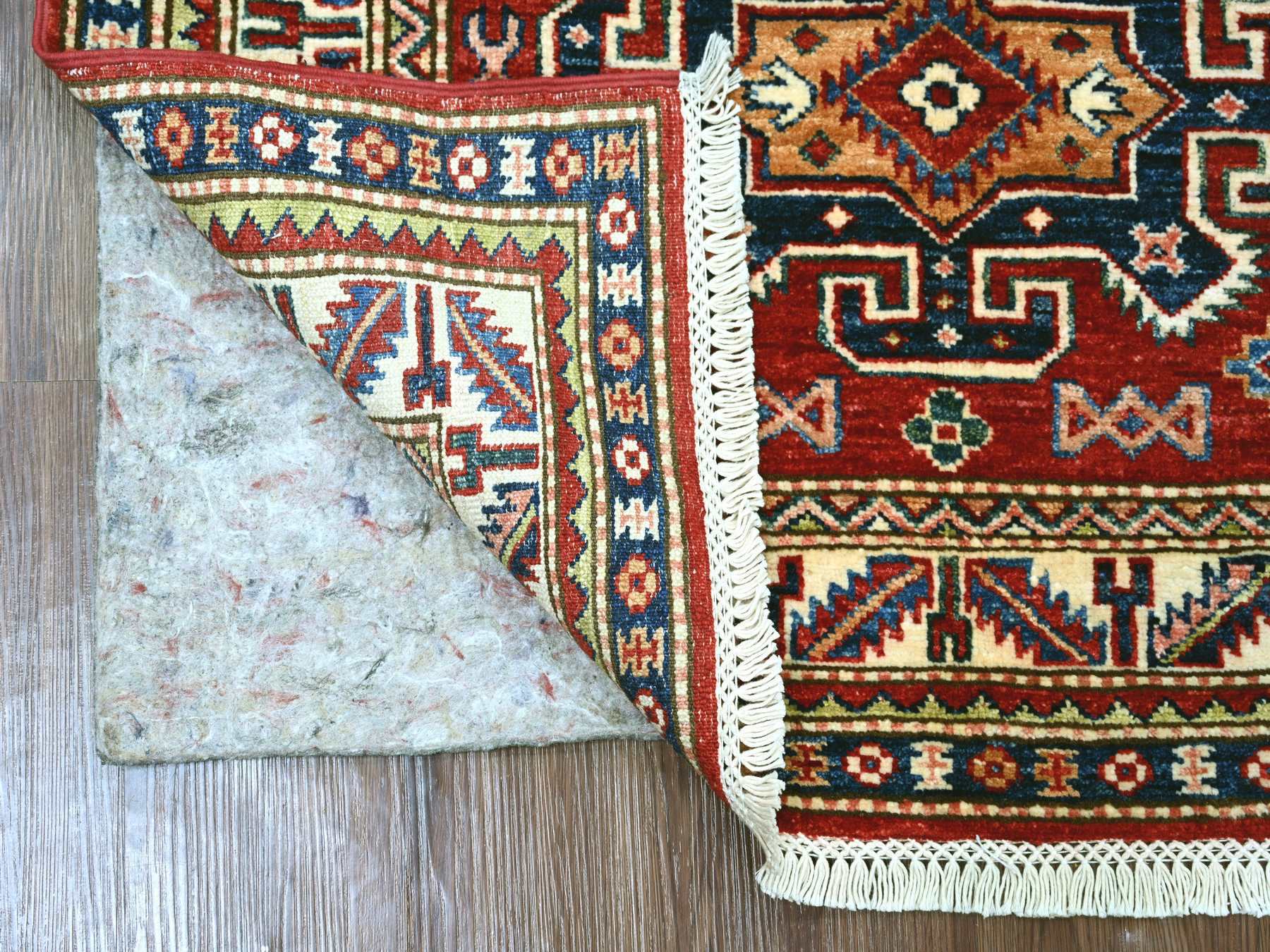 Kazak Tribal & Geometric hand-knotted wool rug in Red & Ivory, 3'3" x 4'11" — SKU O022082 (view 2)