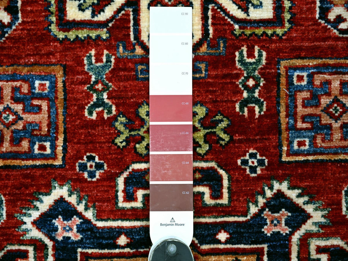 Kazak Tribal & Geometric hand-knotted wool rug in Red & Ivory, 3'3" x 4'11" — SKU O022082 (view 3)