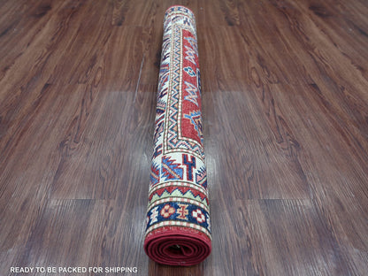 Kazak Tribal & Geometric hand-knotted wool rug in Red & Ivory, 3'3" x 4'11" — SKU O022082 (view 4)