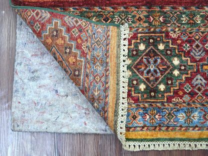 Multicolored 3'2" x 4'6" Tribal & Geometric Hand knotted Wool Rug - Sku: O022083