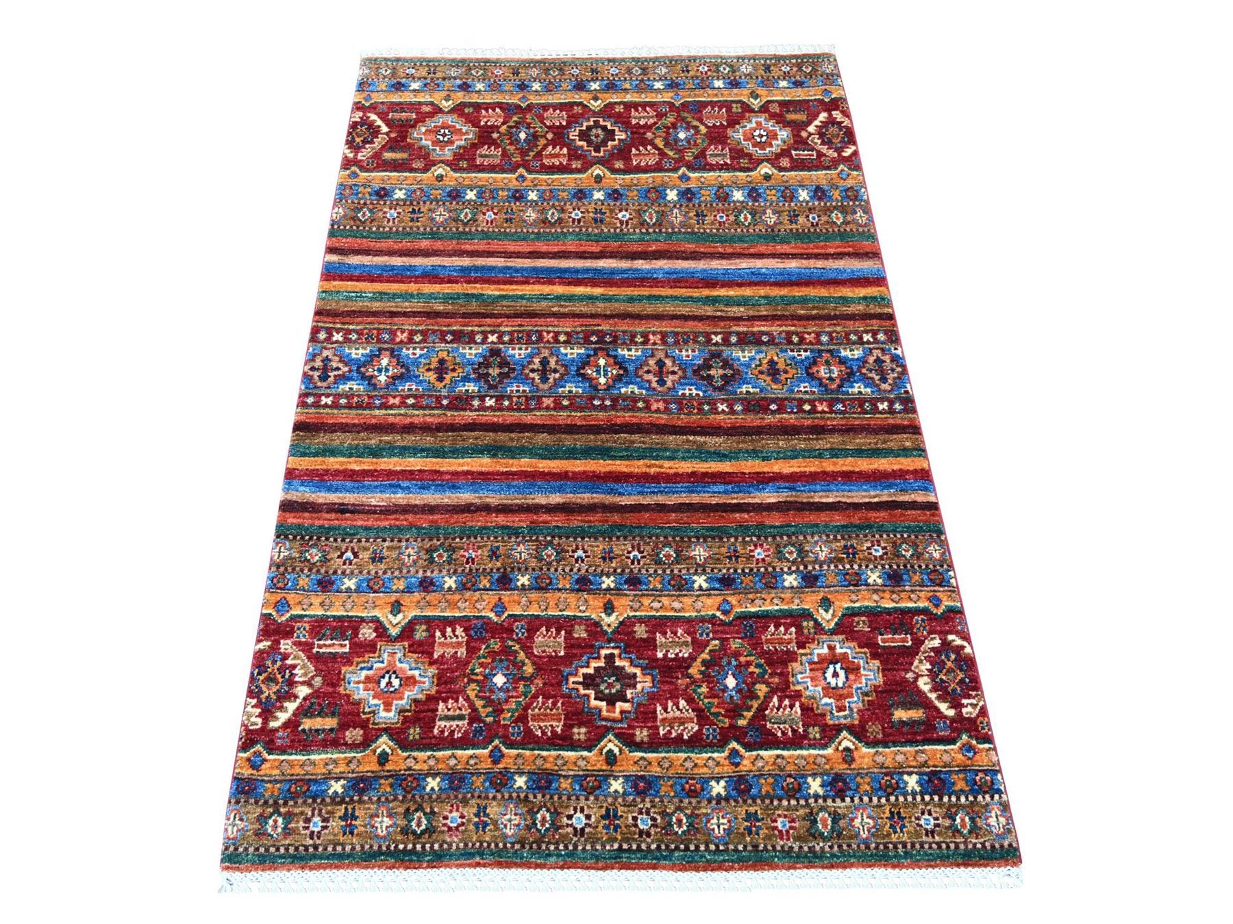 Kazak Tribal & Geometric hand-knotted wool rug in Red, 3'3" x 5'2" — SKU O022085