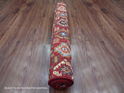 Kazak Tribal & Geometric hand-knotted wool rug in Red, 3'3" x 5'2" — SKU O022085 (view 4)