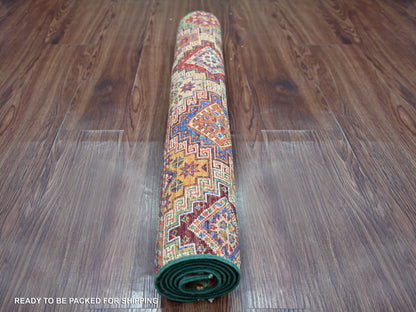 Multicolored 3'0" x 5'0" Tribal & Geometric Hand knotted Wool Rug - Sku: O022087