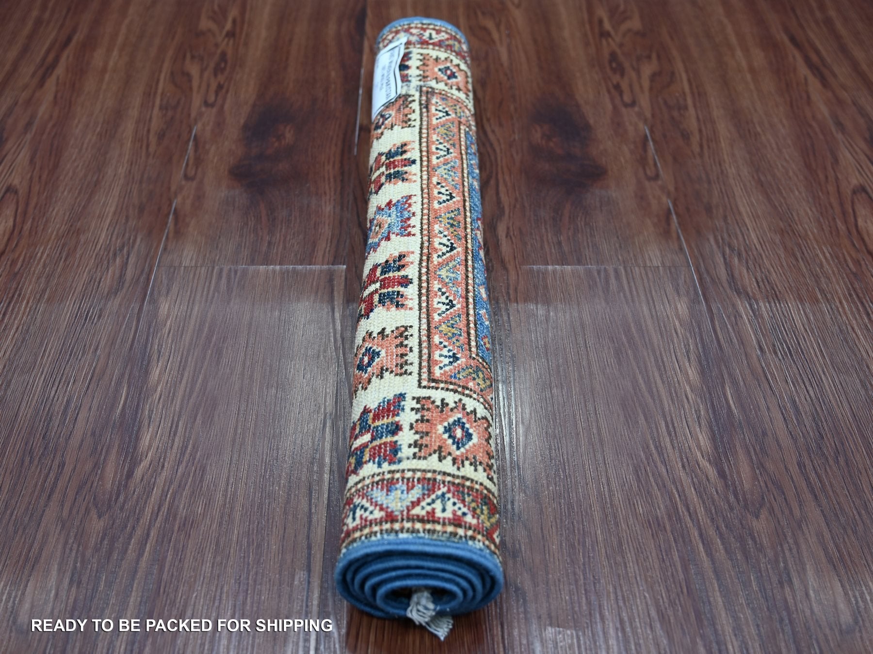 Kazak Tribal & Geometric hand-knotted wool rug in Blue & Ivory, 1'11" x 3' — SKU O022088 (view 4)