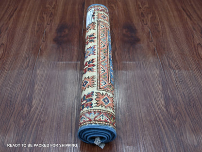 Kazak Tribal & Geometric hand-knotted wool rug in Blue & Ivory, 1'11" x 3' — SKU O022088 (view 4)