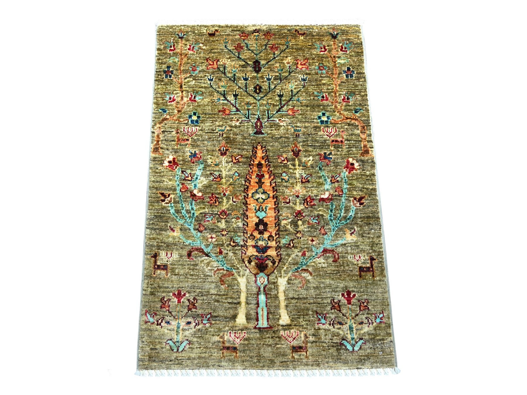 Grey 2'0" x 3'1" Tribal & Geometric Hand knotted Wool Rug - Sku: O022090