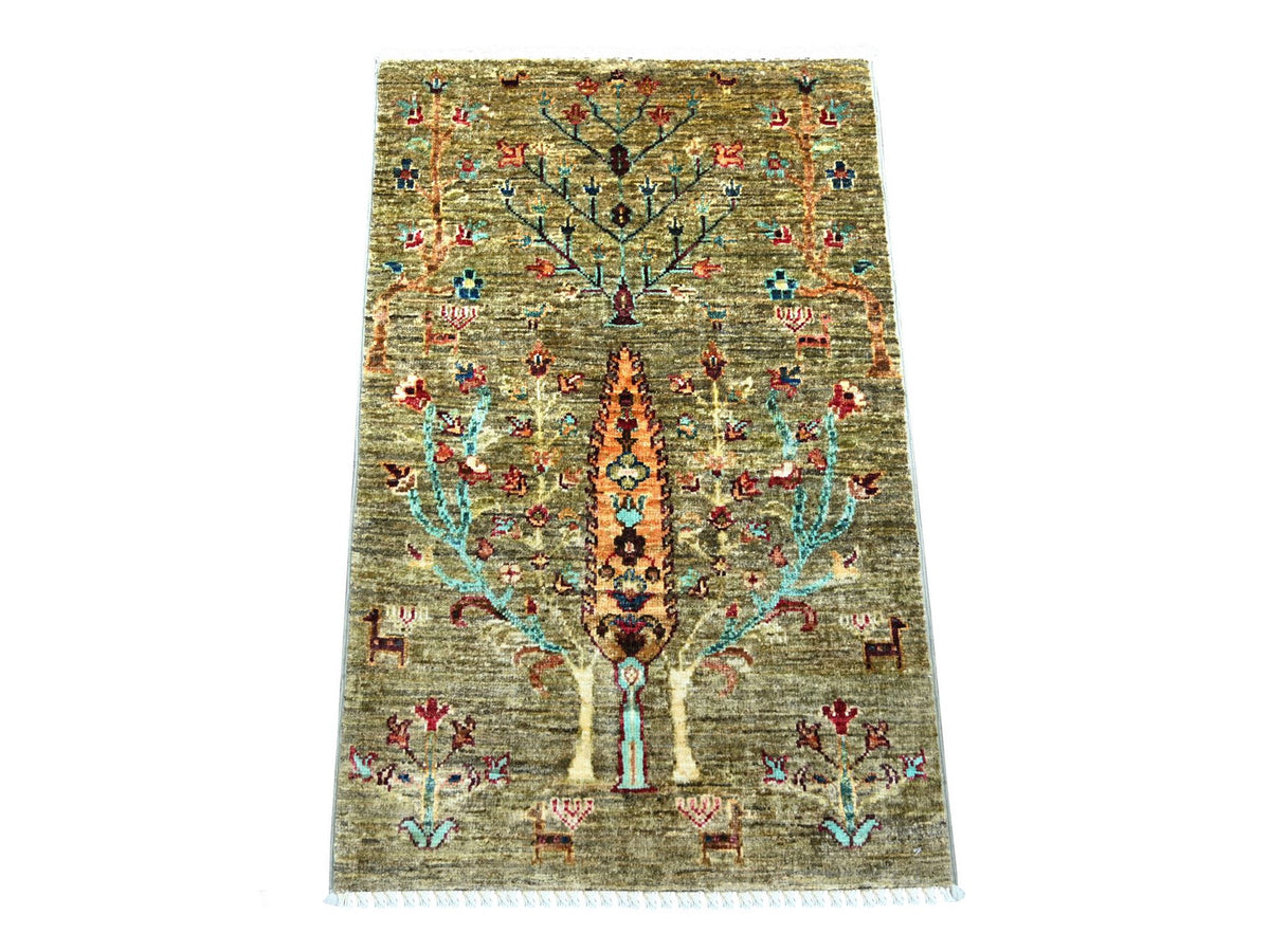 Tribal & Geometric hand-knotted wool rug in Gray, 2' x 3'1" — SKU O022090