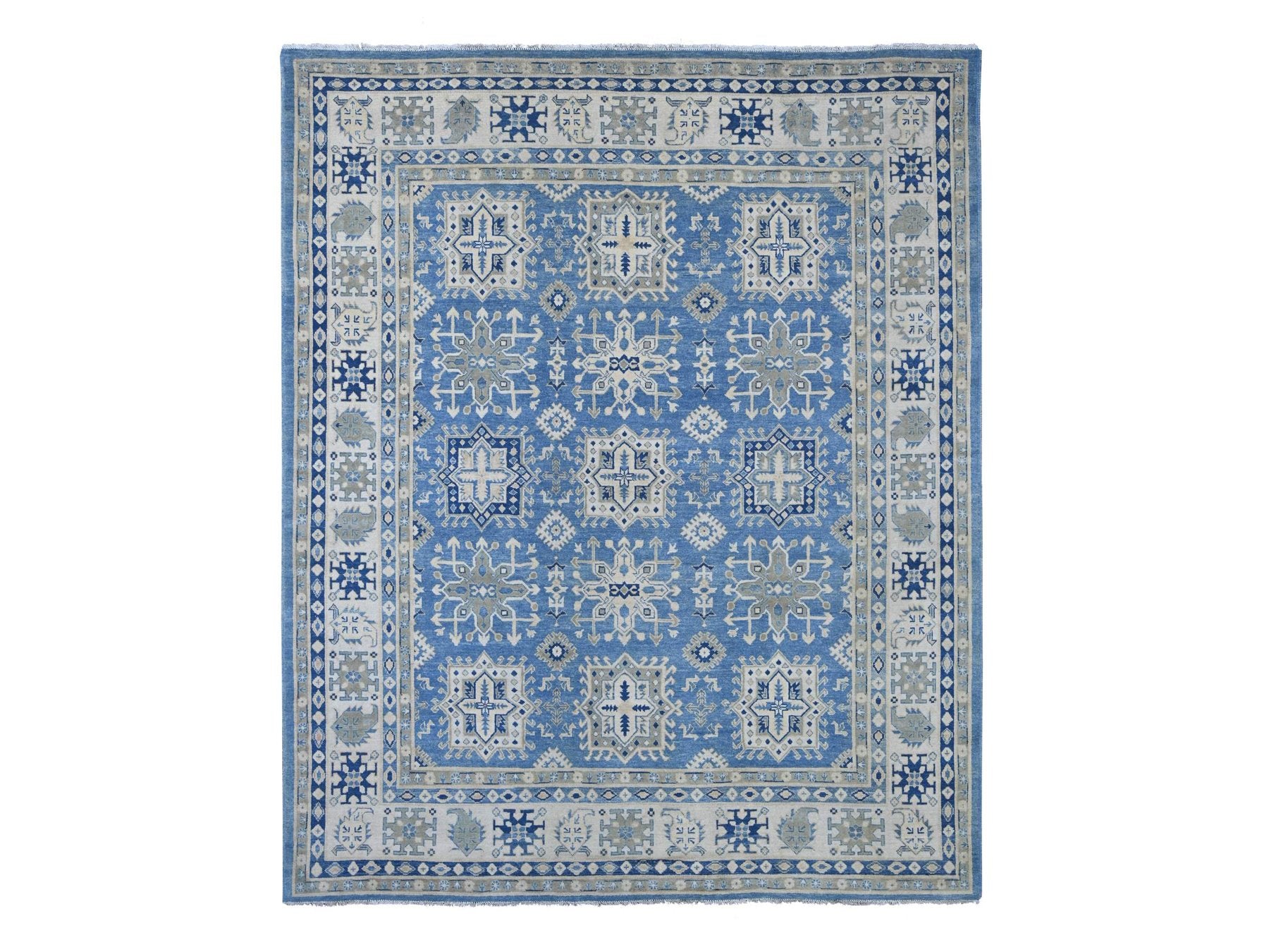 Blue 8'2" x 9'6" Kazak Hand knotted Wool Rug - Sku: O022094