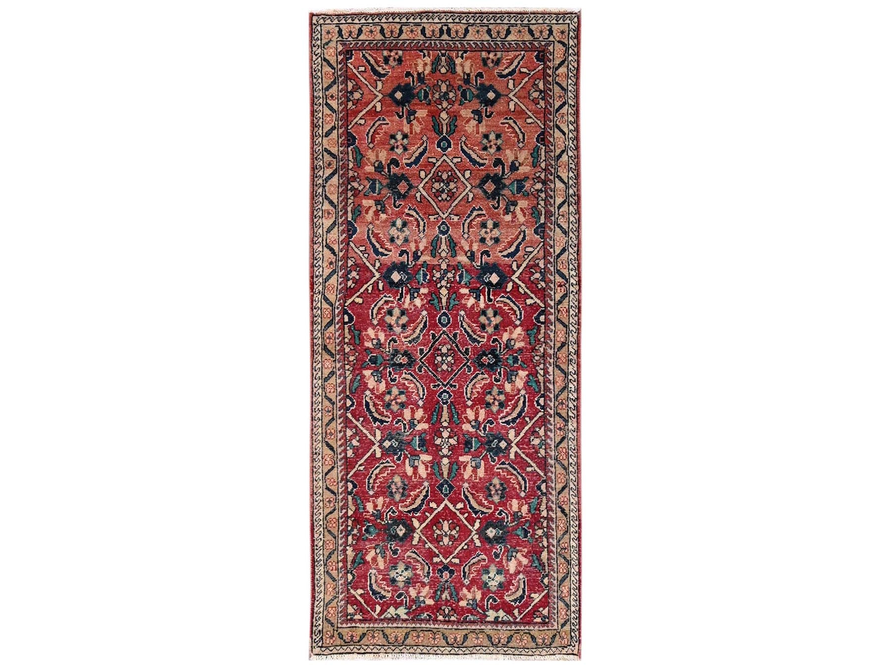 Vintage hand-knotted wool runner in Red & Brown, 2'9" x 6'6" — SKU O02209
