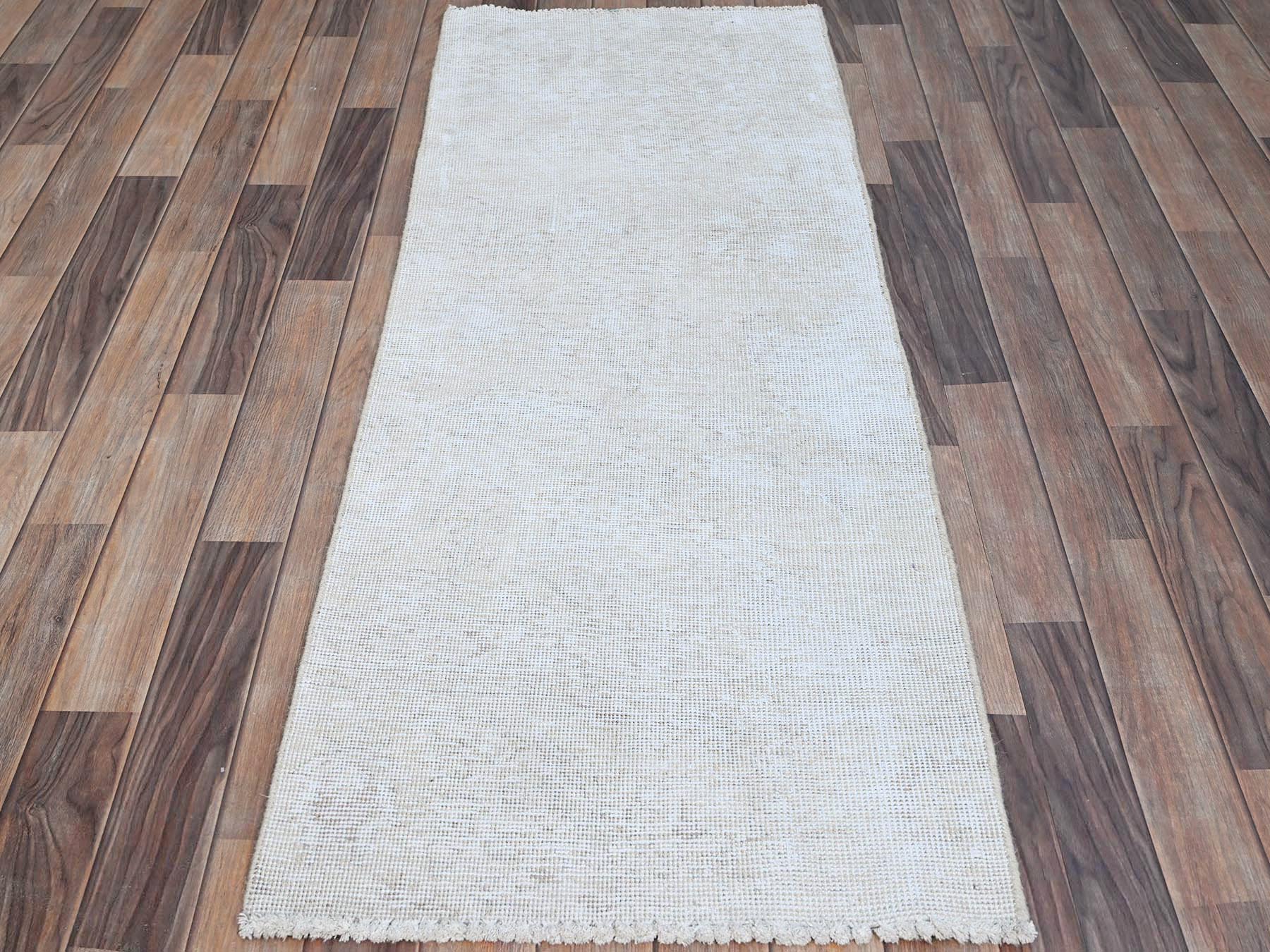 Ivory 2'1" x 5'10" Vintage Hand knotted Wool Rug - Sku: O0220