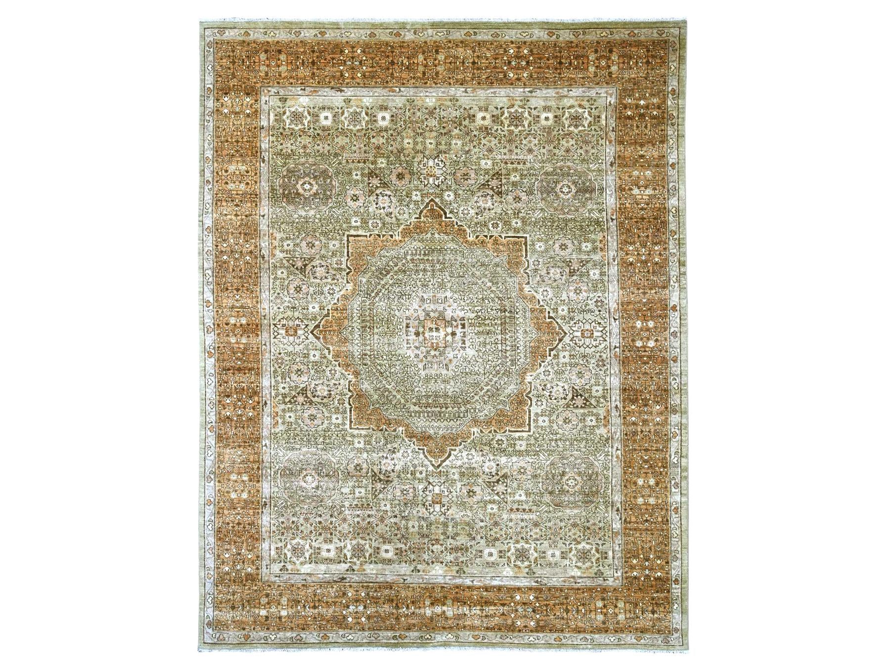 Green 7'11" x 10'0" Mamluk Hand knotted Wool Rug - Sku: O022100