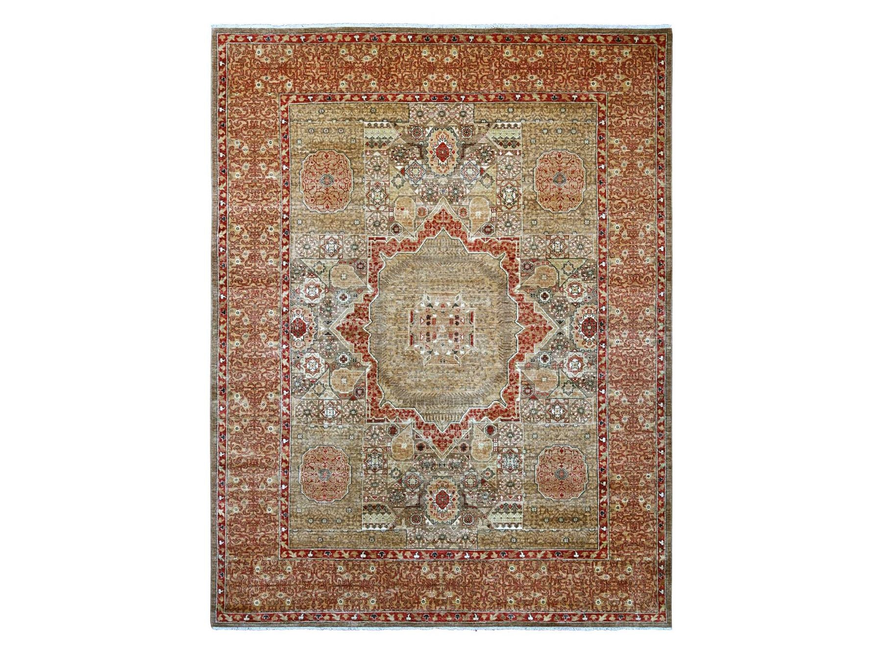 Brown 9'0" x 11'9" Mamluk Hand knotted Wool Rug - Sku: O022101