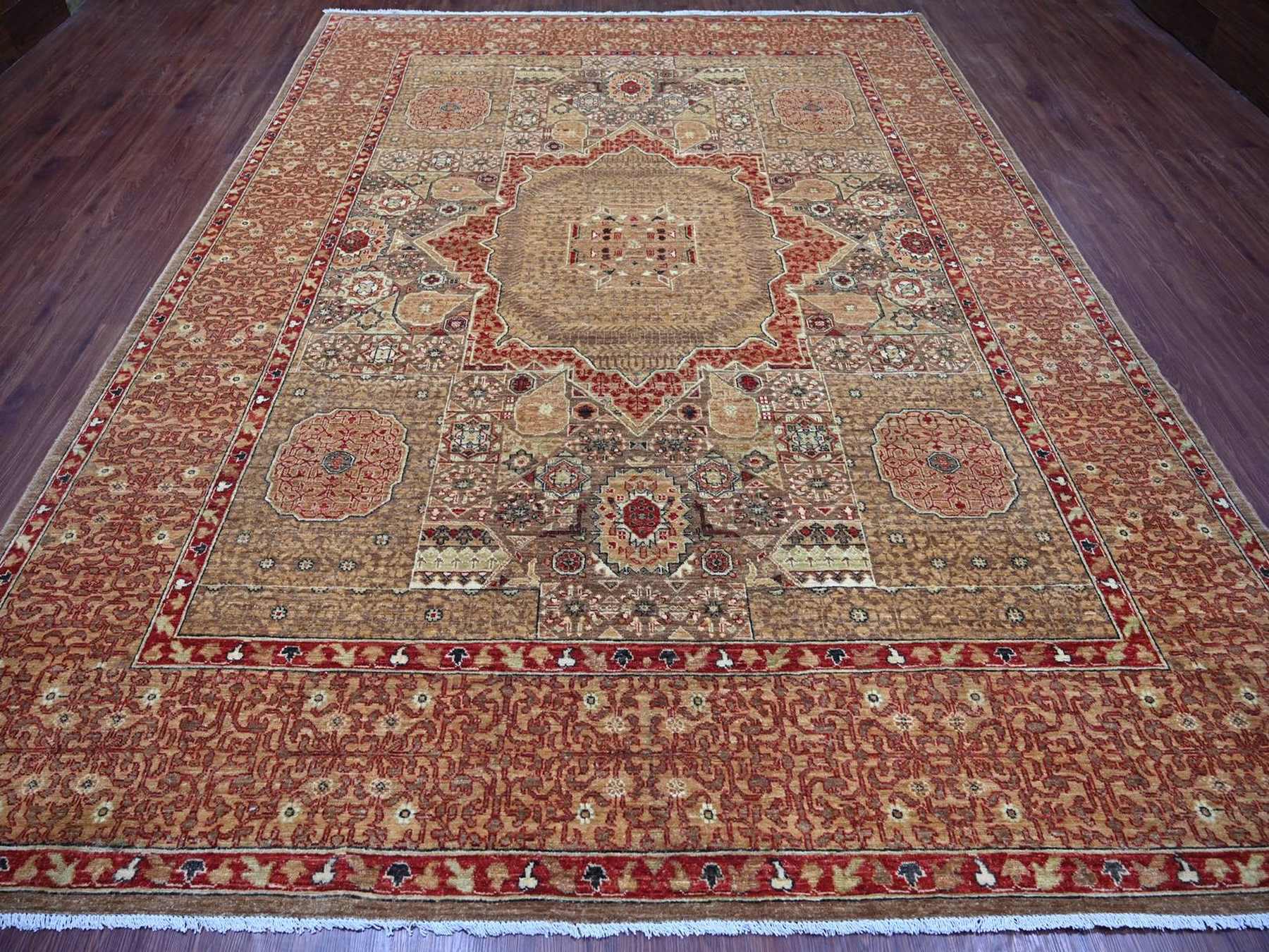Brown 9'0" x 11'9" Mamluk Hand knotted Wool Rug - Sku: O022101