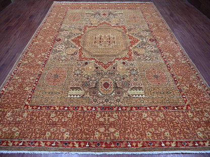 Brown 9'0" x 11'9" Mamluk Hand knotted Wool Rug - Sku: O022101