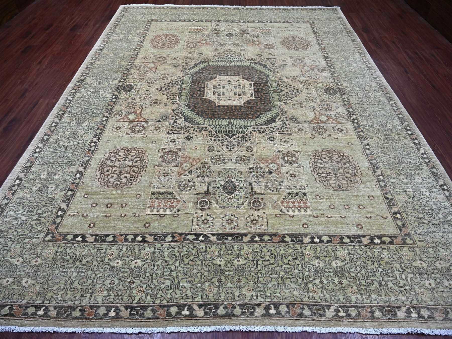 Green 9'3" x 11'8" Mamluk Hand knotted Wool Rug - Sku: O022102