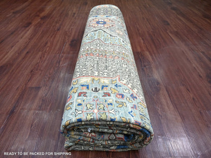 Grey 9'10" x 13'4" Mamluk Hand knotted Wool Rug - Sku: O022105