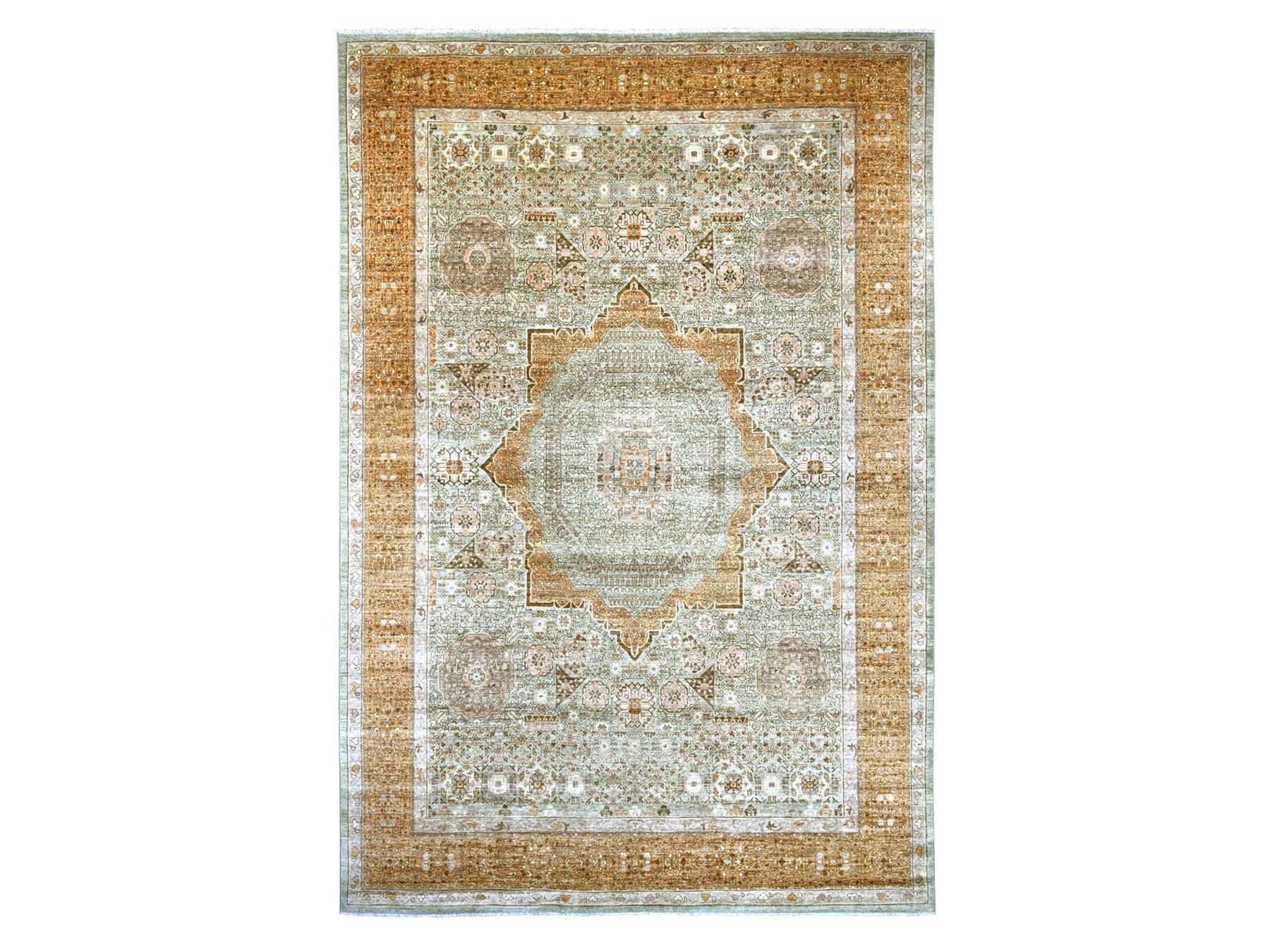 Green 10'0" x 14'6" Mamluk Hand knotted Wool Rug - Sku: O022111