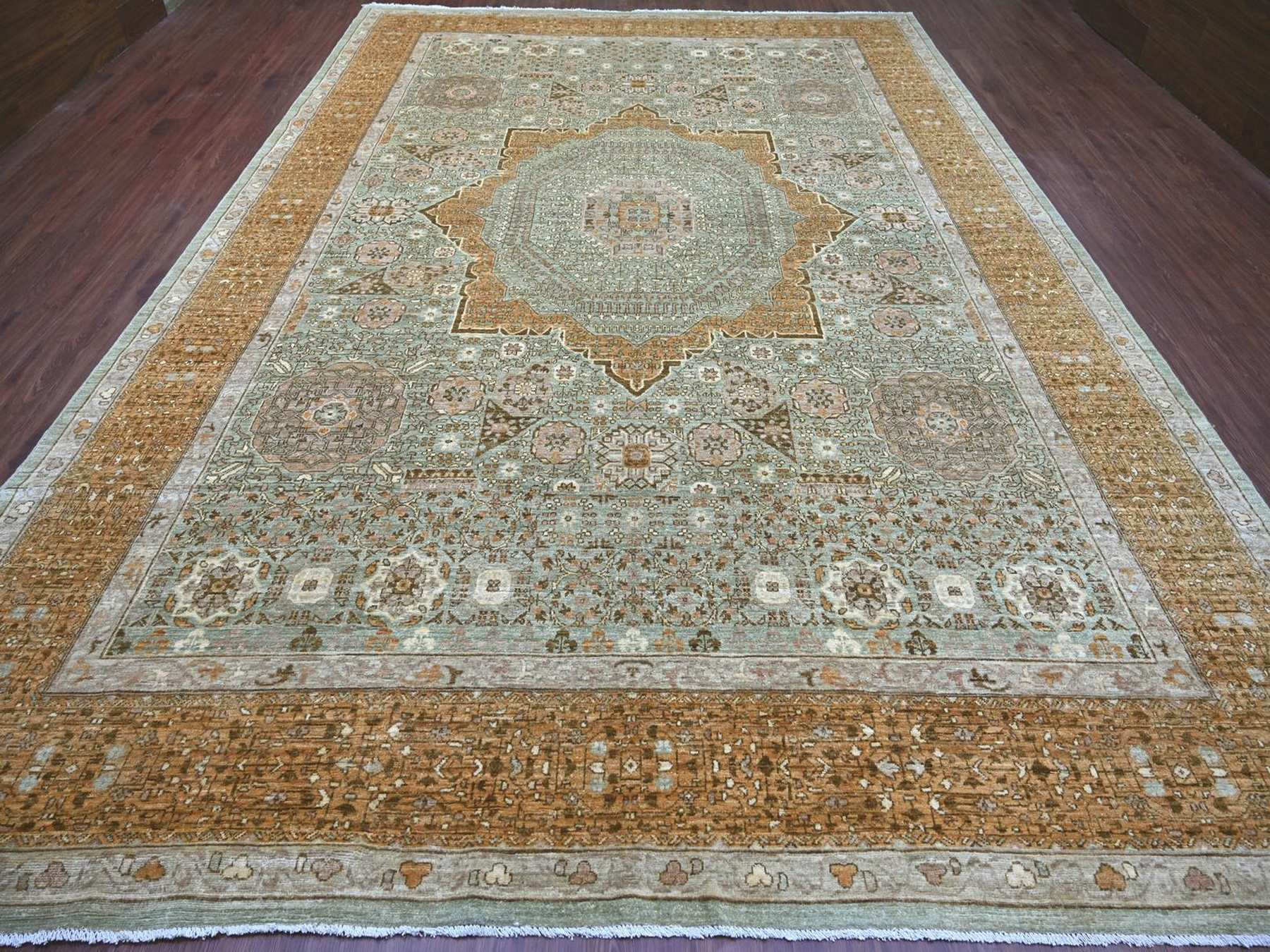 Green 10'0" x 14'6" Mamluk Hand knotted Wool Rug - Sku: O022111