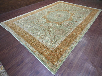 Green 10'0" x 14'6" Mamluk Hand knotted Wool Rug - Sku: O022111
