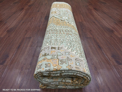 Green 10'0" x 14'6" Mamluk Hand knotted Wool Rug - Sku: O022111