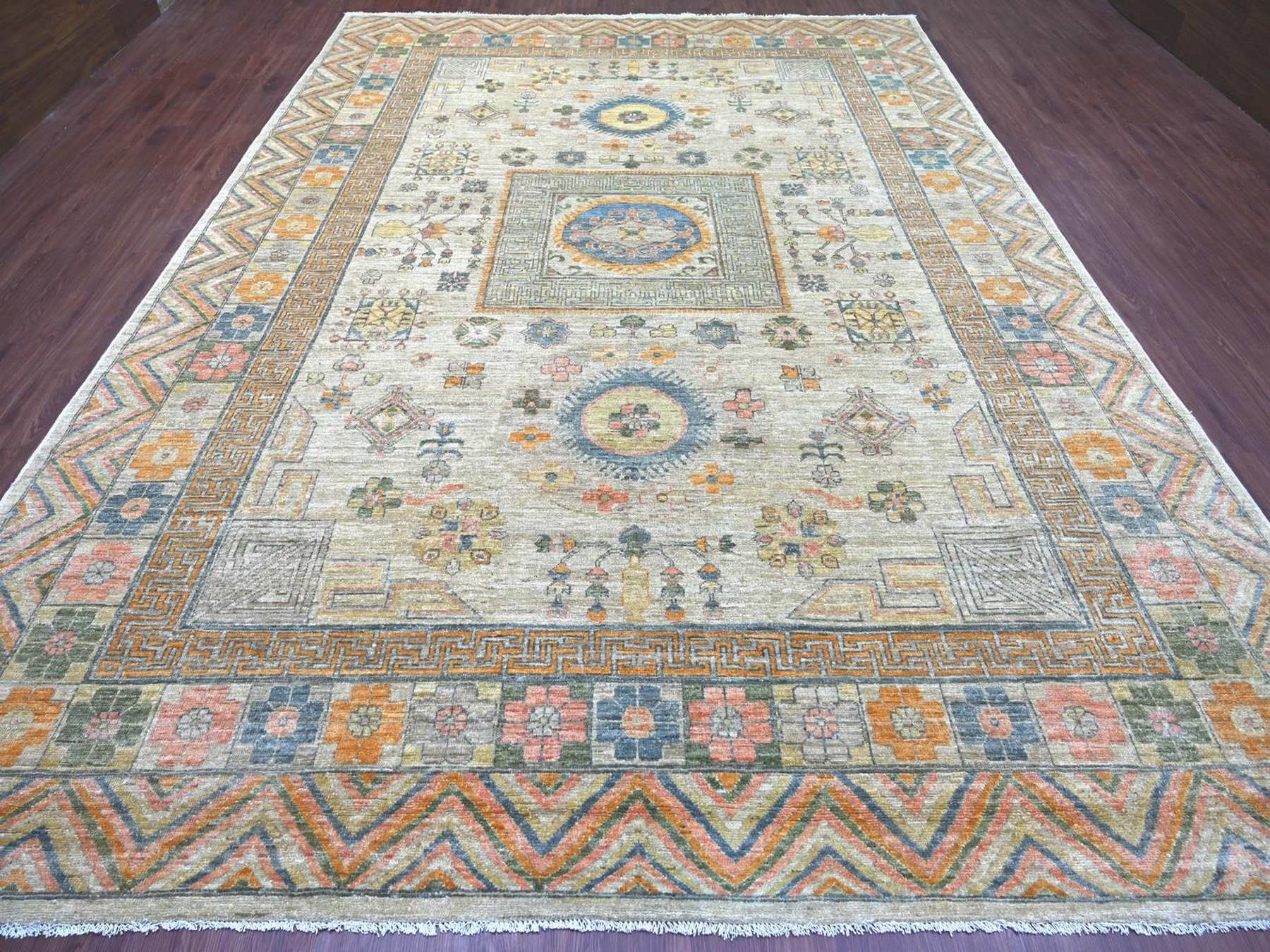 Khotan Oushak hand-knotted wool rug in Ivory, 9'7" x 13'4" — SKU O022113 (view 2)