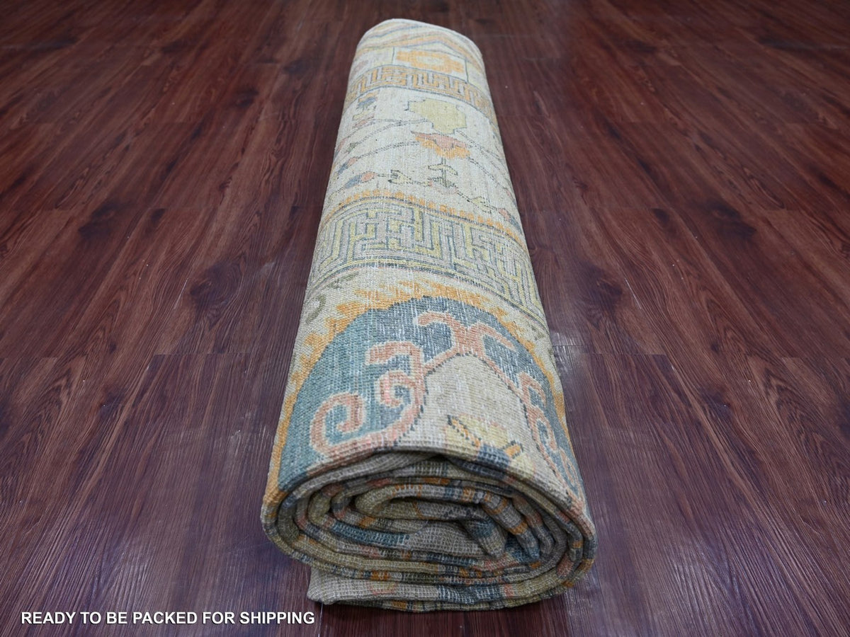 Khotan Oushak hand-knotted wool rug in Ivory, 9'7" x 13'4" — SKU O022113 (view 9)