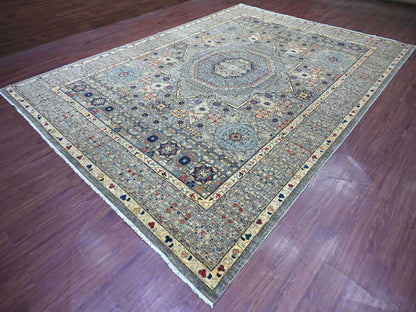 Grey 10'0" x 13'9" Mamluk Hand knotted Wool Rug - Sku: O022114