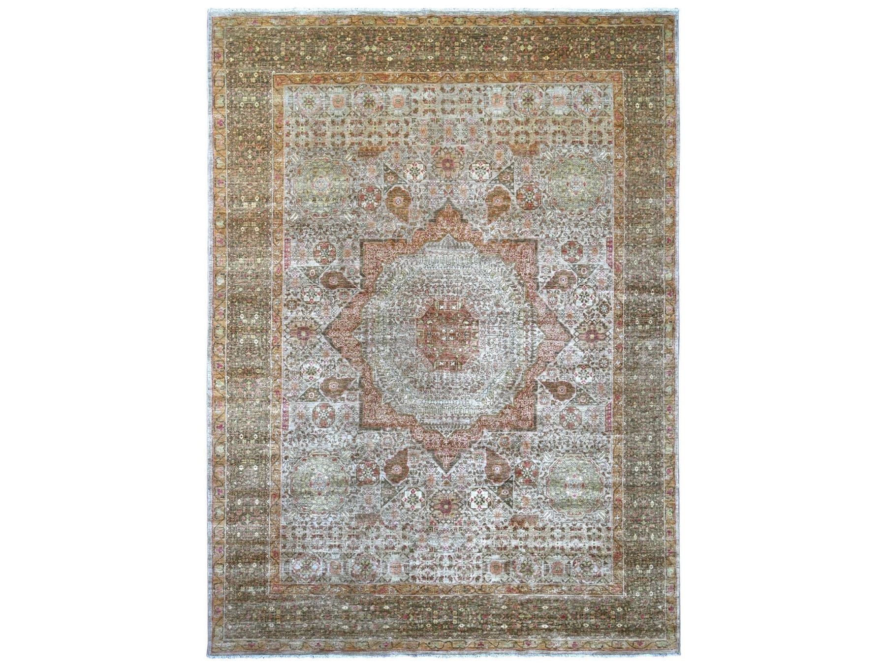 Grey 9'9" x 13'4" Mamluk Hand knotted Wool Rug - Sku: O022115