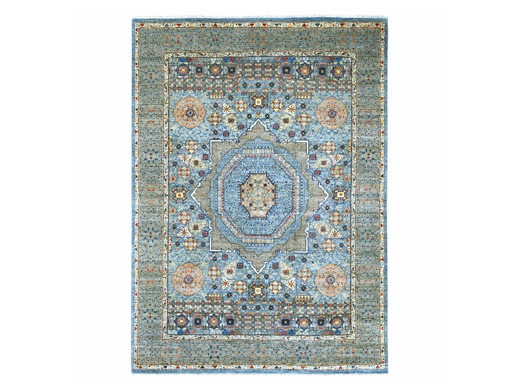 Blue 8'10" x 12'2" Mamluk Hand knotted Wool Rug - Sku: O022116