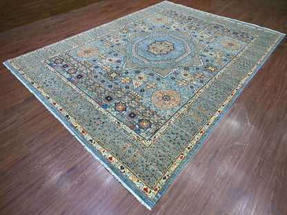 Blue 8'10" x 12'2" Mamluk Hand knotted Wool Rug - Sku: O022116