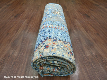 Blue 8'10" x 12'2" Mamluk Hand knotted Wool Rug - Sku: O022116