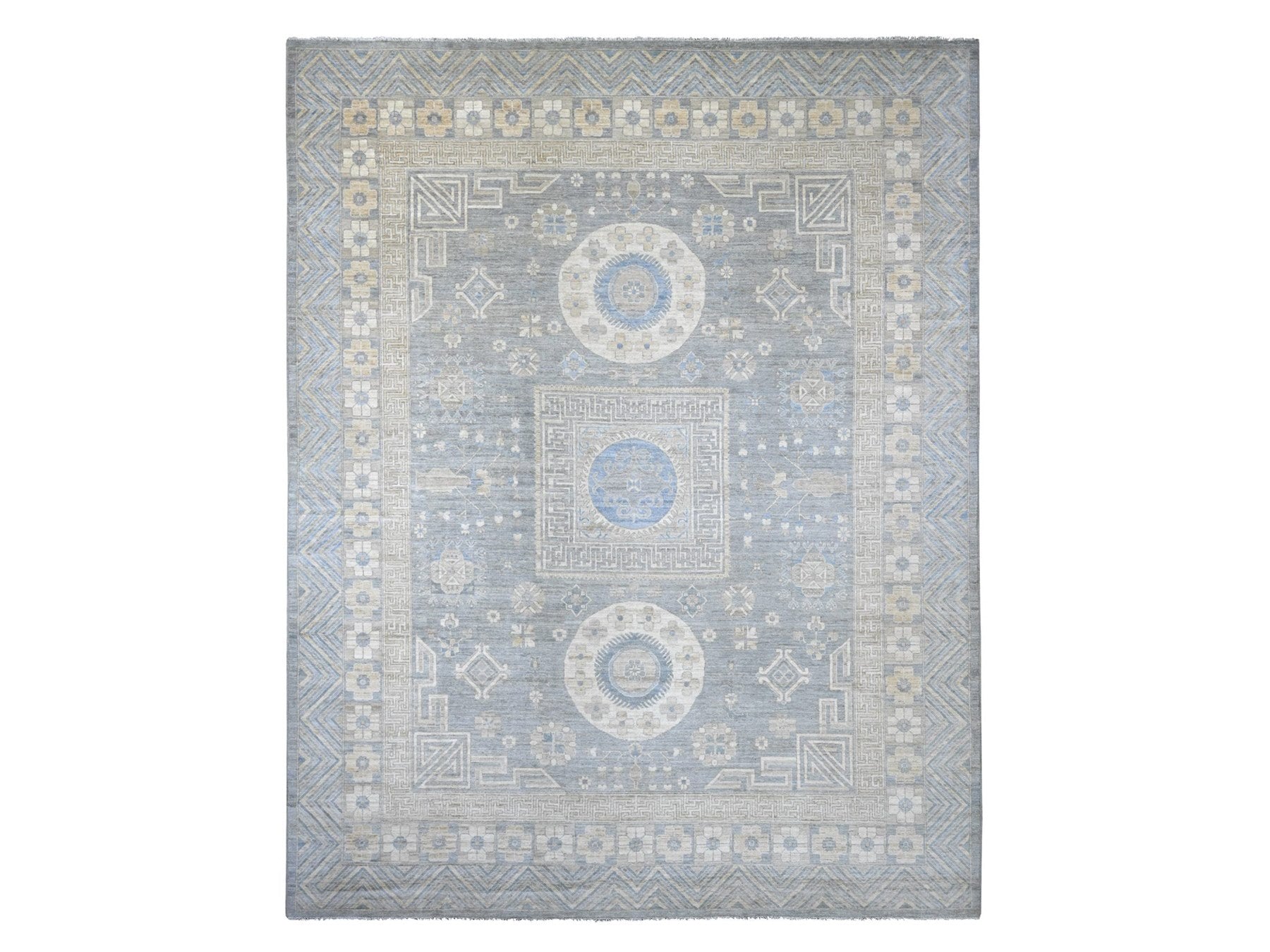 Khotan Oushak hand-knotted wool rug in Gray, 11'6" x 14'4" — SKU O022119