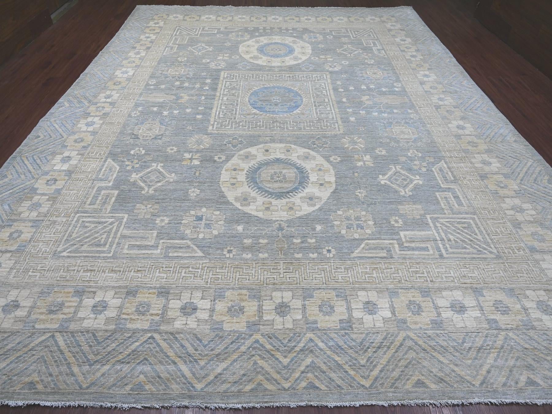 Khotan Oushak hand-knotted wool rug in Gray, 11'6" x 14'4" — SKU O022119 (view 2)