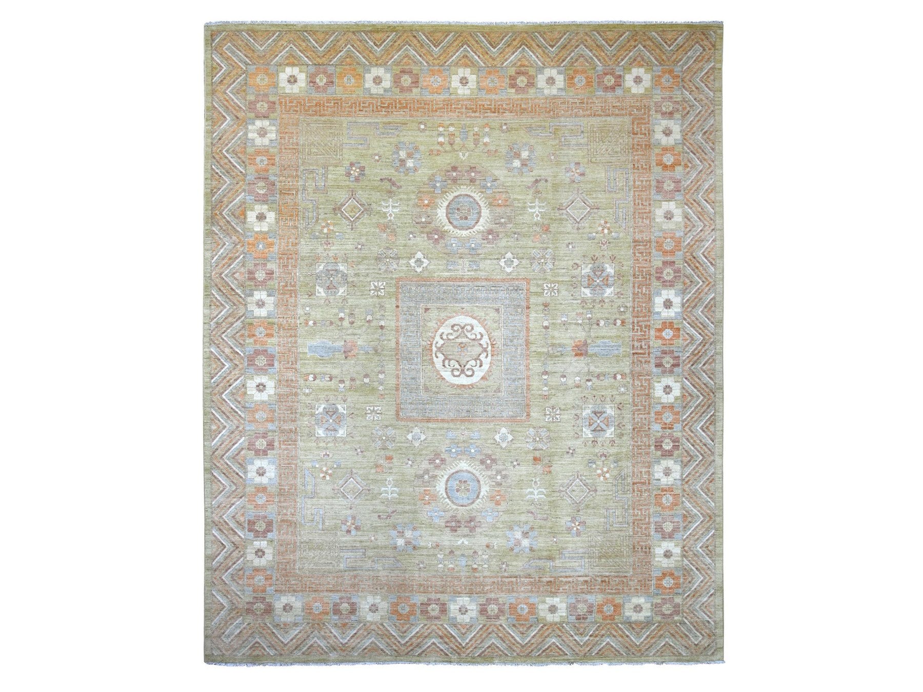 Green 11'10" x 14'6" Oushak And Peshawar Hand knotted Wool Rug - Sku: O022120