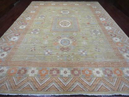 Green 11'10" x 14'6" Oushak And Peshawar Hand knotted Wool Rug - Sku: O022120
