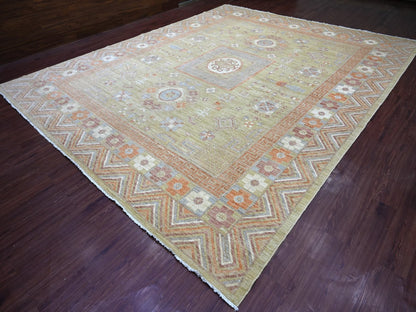 Green 11'10" x 14'6" Oushak And Peshawar Hand knotted Wool Rug - Sku: O022120