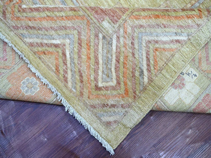 Green 11'10" x 14'6" Oushak And Peshawar Hand knotted Wool Rug - Sku: O022120