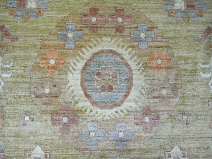 Green 11'10" x 14'6" Oushak And Peshawar Hand knotted Wool Rug - Sku: O022120
