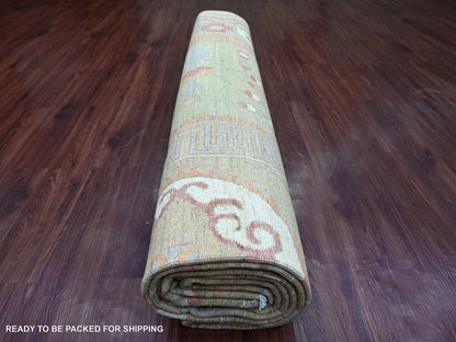Green 11'10" x 14'6" Oushak And Peshawar Hand knotted Wool Rug - Sku: O022120