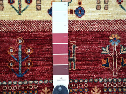 Red 5'8" x 7'11" Tribal & Geometric Hand knotted Wool Rug - Sku: O022125