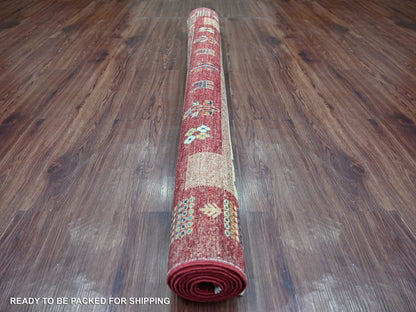 Gabbeh Tribal & Geometric hand-knotted wool rug in Red, 5'8" x 7'11" — SKU O022125 (view 4)