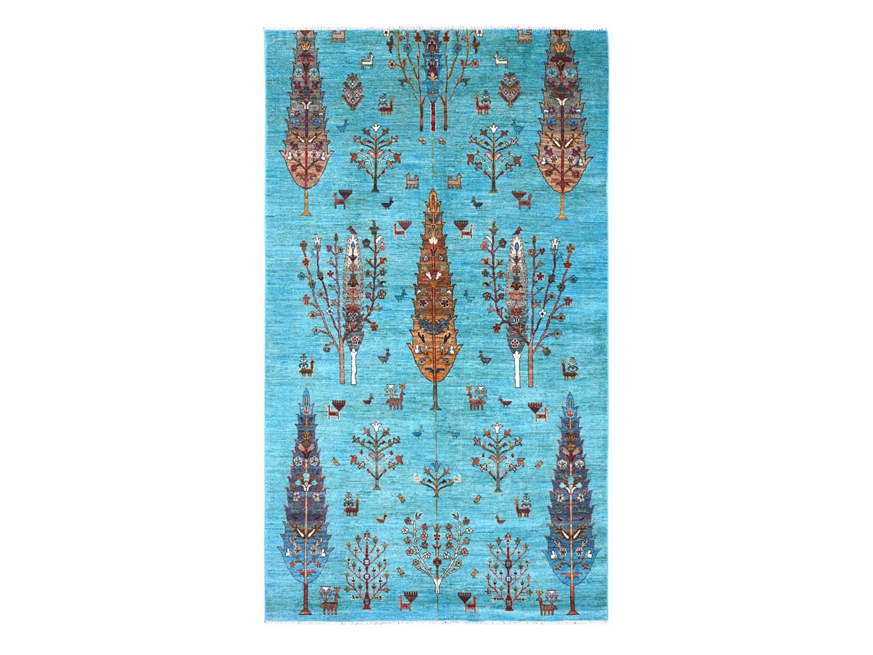 Blue 5'8" x 9'9" Tribal & Geometric Hand knotted Wool Rug - Sku: O022128