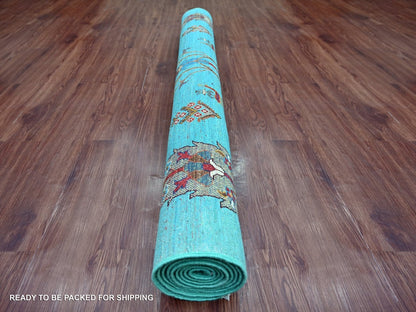 Blue 5'8" x 9'9" Tribal & Geometric Hand knotted Wool Rug - Sku: O022128