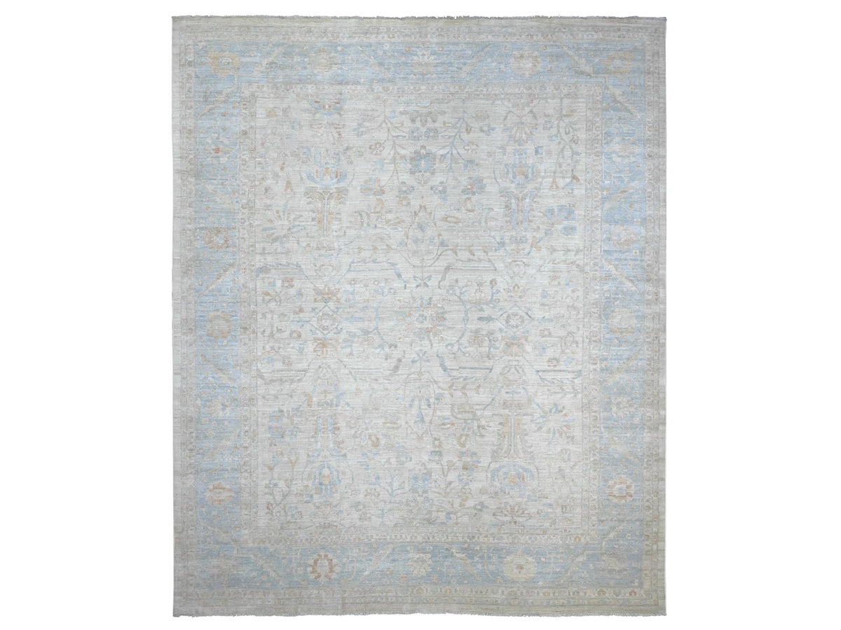 Mahal Oushak hand-knotted wool rug in Gray & Blue, 11'9" x 14' — SKU O022130