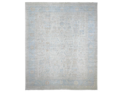Mahal Oushak hand-knotted wool rug in Gray & Blue, 11'9" x 14' — SKU O022130