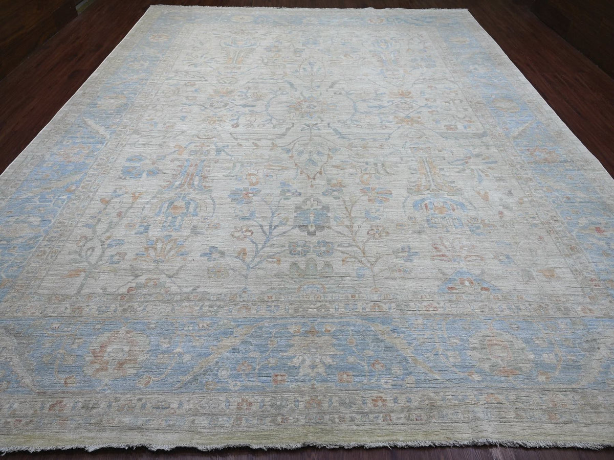 Mahal Oushak hand-knotted wool rug in Gray & Blue, 11'9" x 14' — SKU O022130 (view 2)